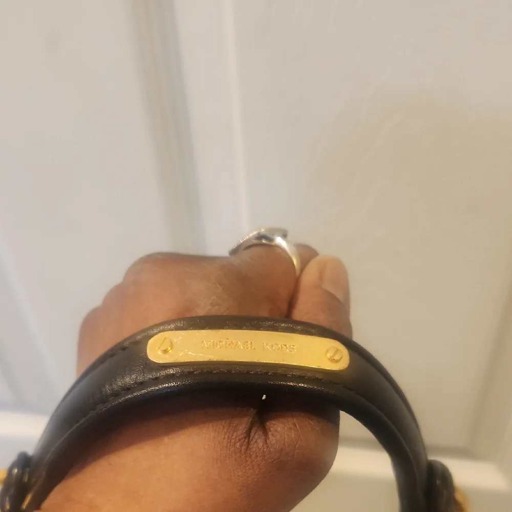 Michael Kors Black Leather Shoulder Bag w Studded Sides, Gold Accents, Guitar S - Picture 5 of 10